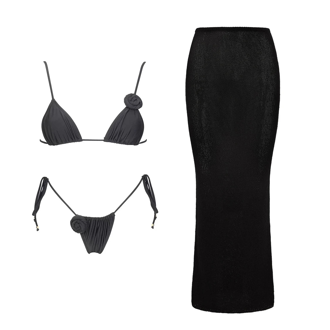 Floral Mesh-Skirt Bandeau Bikini Set