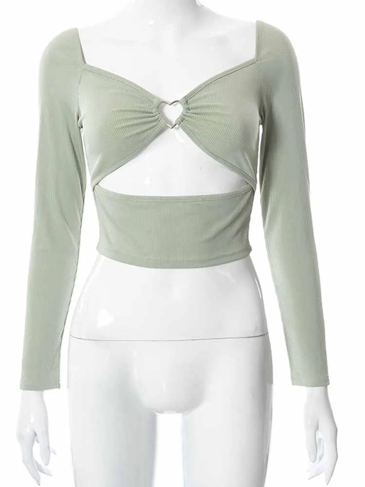 Open-Back Ribbed Long-Sleeve Crop Top