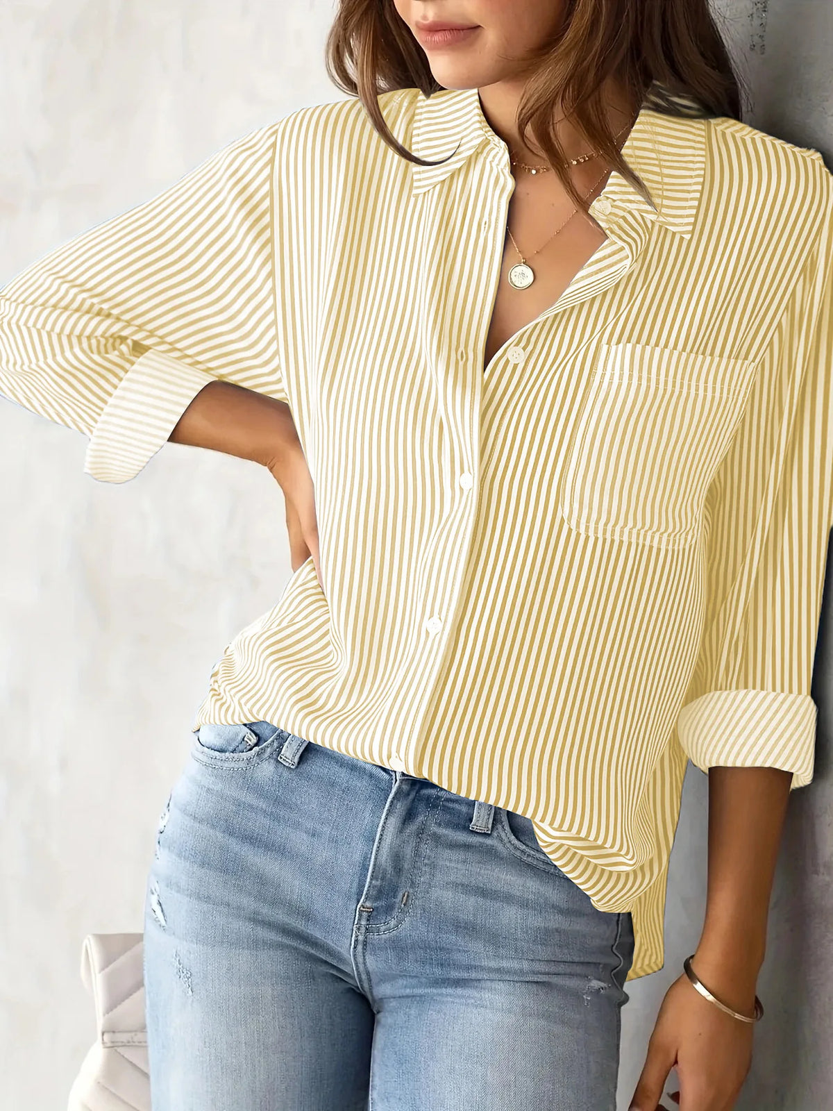Striped Long-Sleeve Relaxed Blouse