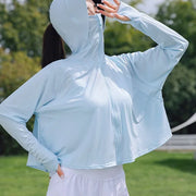 Summer Women's Sun Protective Clothing Breathable Traveling Brim Ponytail Hole Sun Hoodie Detachable Shopping Long-Sleeved Shirt