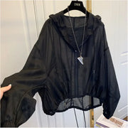 Women's Hooded Summer Sun Protection Zipper Jacket Thin Loose Jacket Breathable Lightweight Clothes Sunscreen Clothing Green