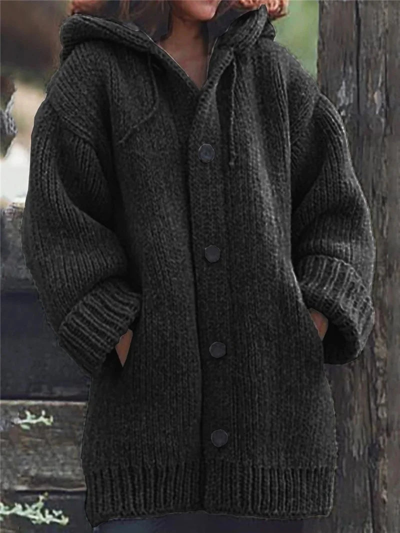 Cotton Knit Hooded Cardigan