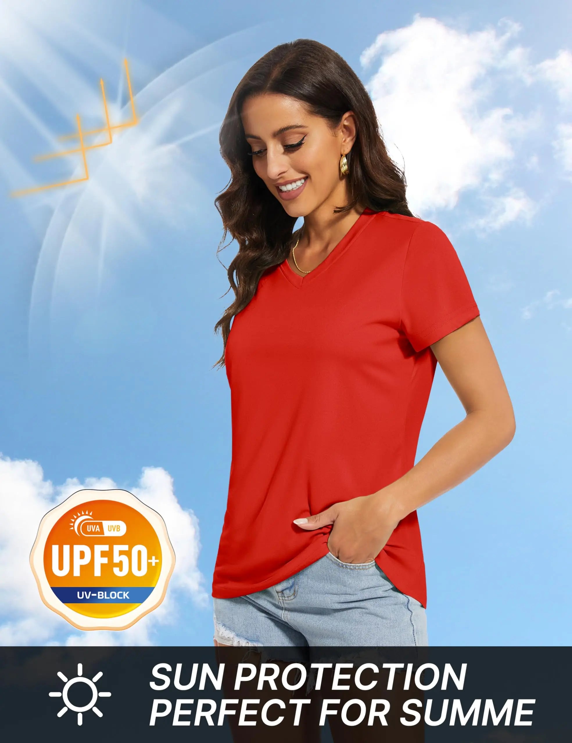 TACVASEN UPF 50+ Summer Short Sleeve V-Neck T-shirts Womens Sun Protection T-shirts Quick Dry Hiking Running Tee Shirts Tops