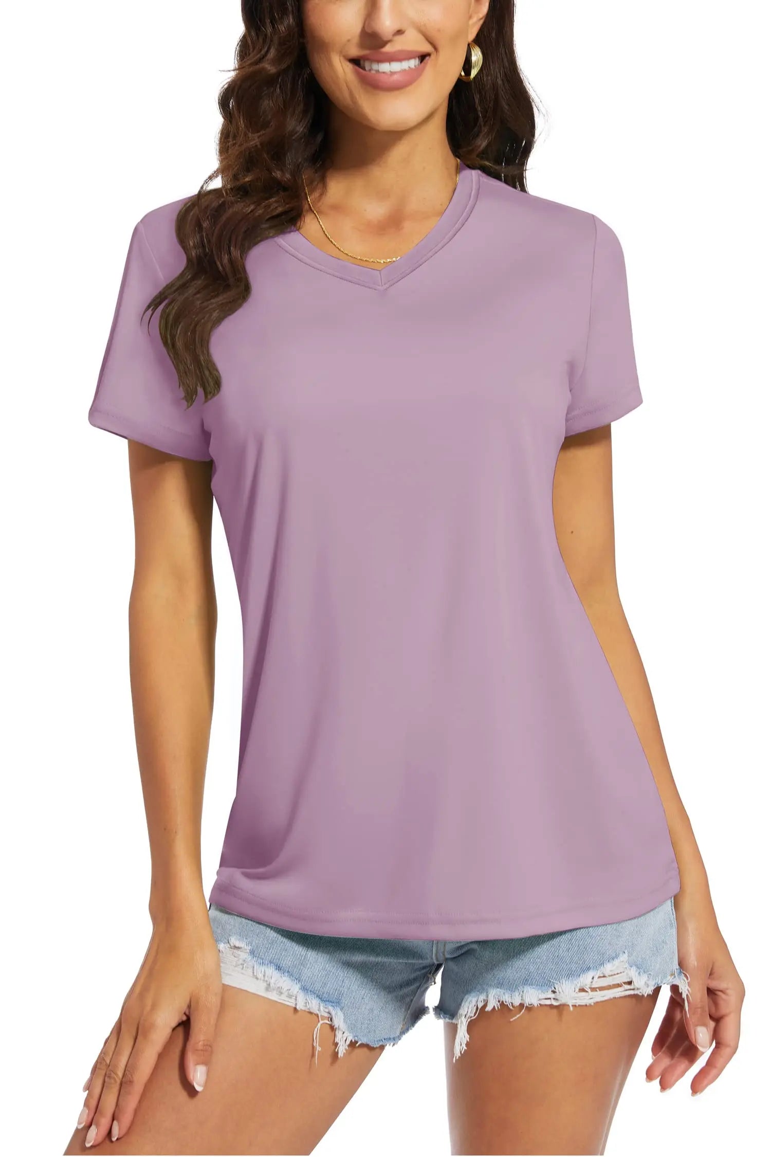 TACVASEN UPF 50+ Summer Short Sleeve V-Neck T-shirts Womens Sun Protection T-shirts Quick Dry Hiking Running Tee Shirts Tops