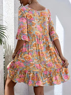 Plus-Size Floral Ruffle-Hem Dress