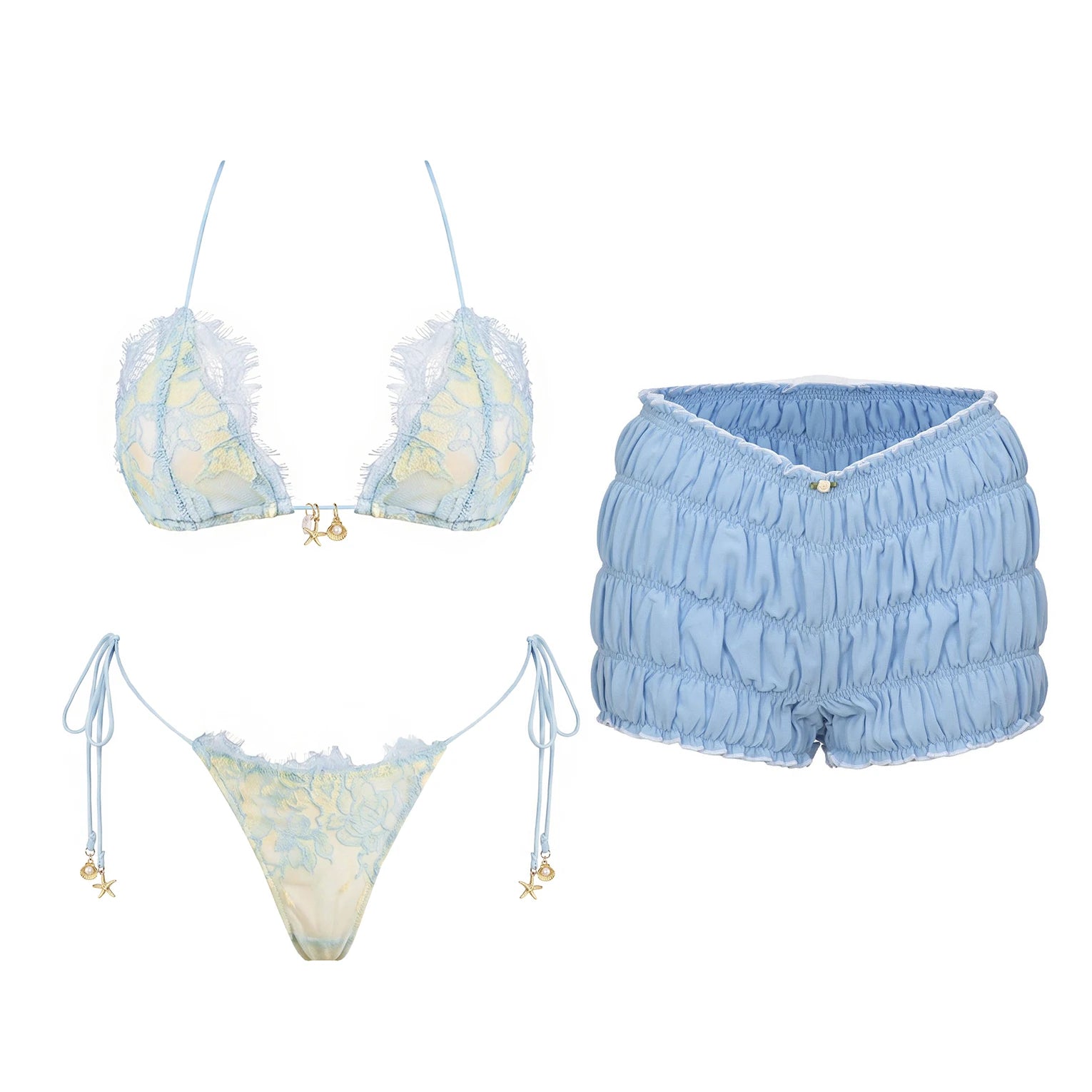 Lace Three-Piece Bikini Cover-Up Set