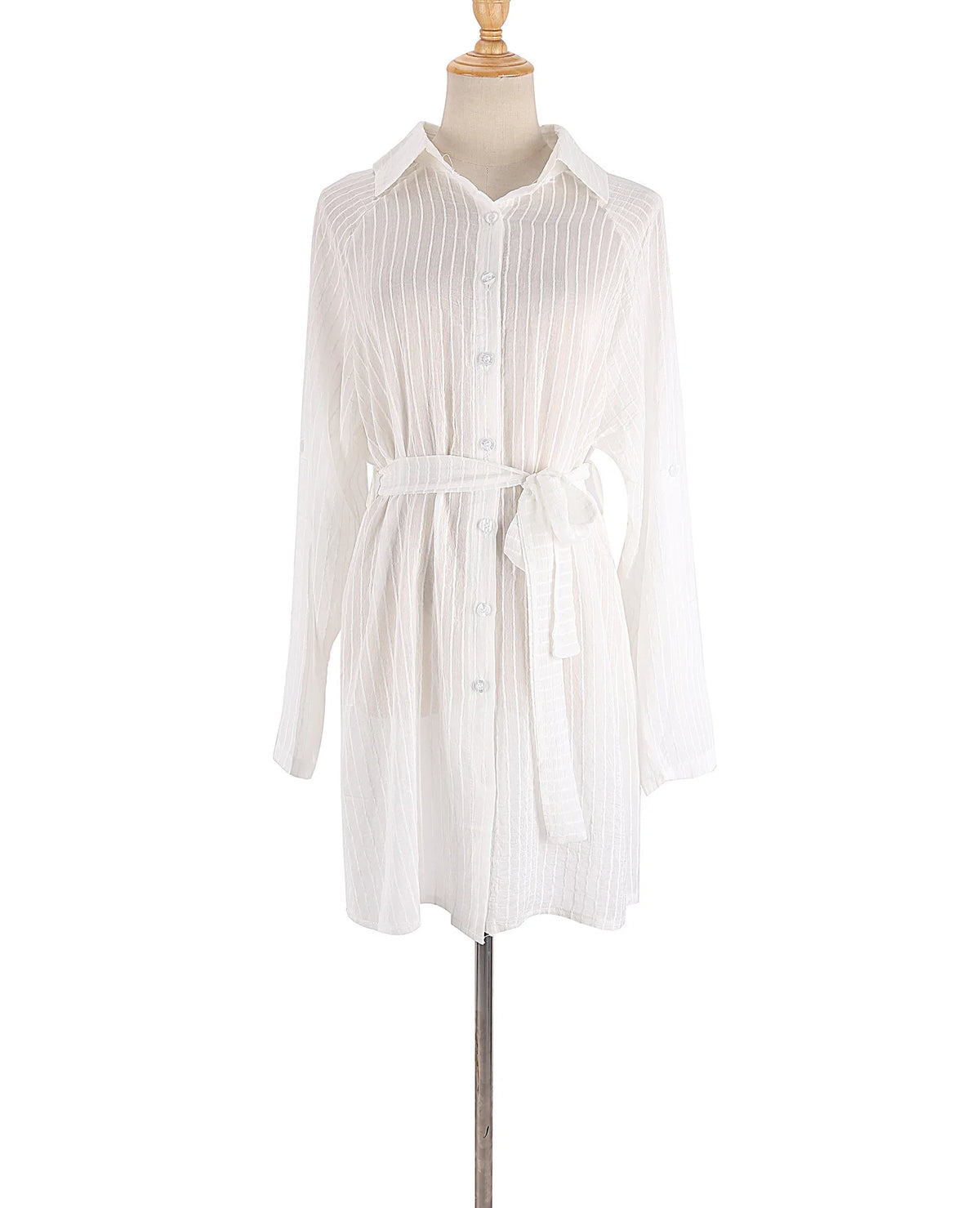 Self-Belted Beach Shirt Cover-Up