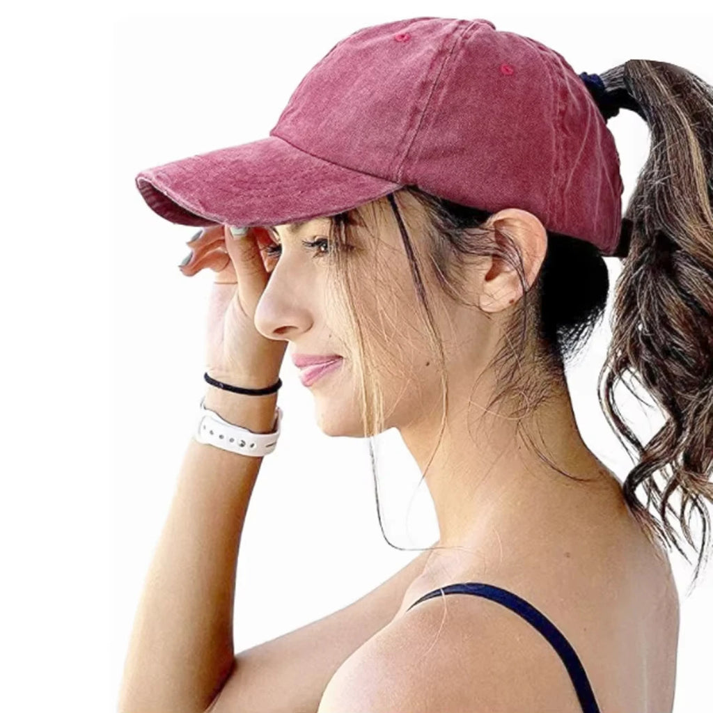 Washed High Ponytail Baseball Cap