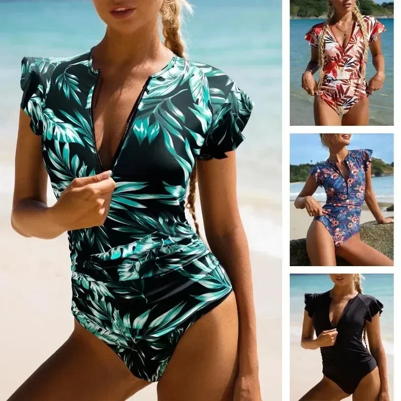 Zip-Front Skirted One-Piece Swimsuit