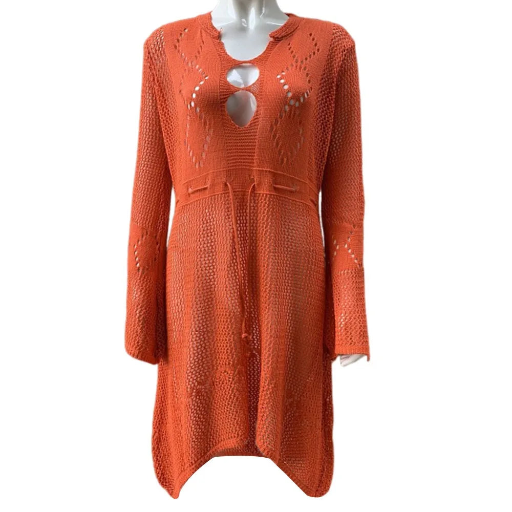 V-Neck Hollow-Out Beach Cover-Up