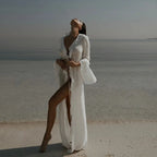 Ruffle-Sleeve Chiffon Beach Dress
