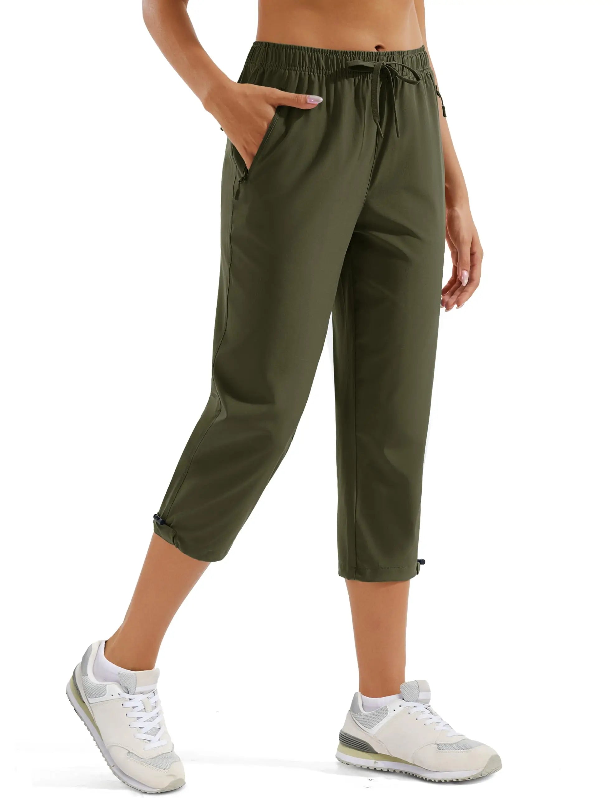 TACVASEN Women's Hiking Capris Pants UPF 50+ Lightweight Quick Dry Workout Travel Summer Casual Drawstring Pants Zipper Pockets