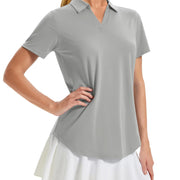 TACVASEN Womens UPF 50+ Sun Protection Golf Polo Shirts Short Sleeve V-Neck Curved Hem Tennis Tops Moisture Wicking Shirts