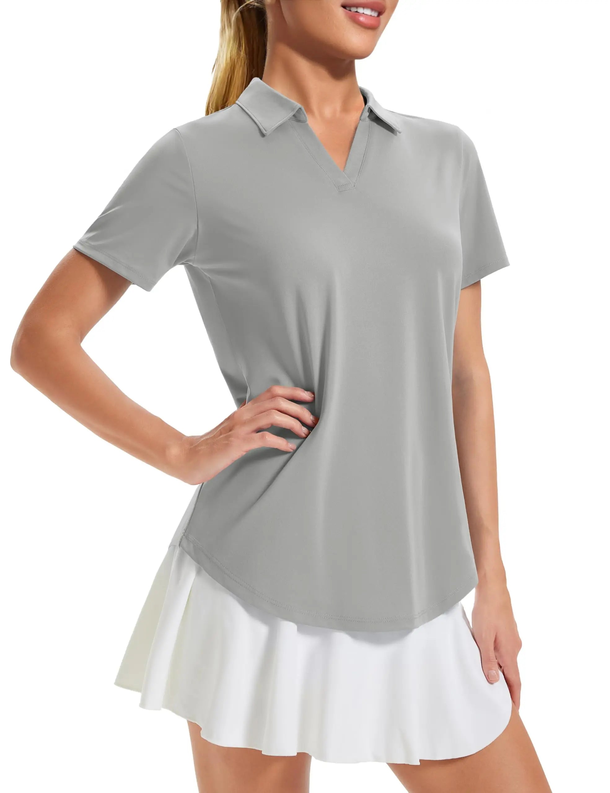 TACVASEN Womens UPF 50+ Sun Protection Golf Polo Shirts Short Sleeve V-Neck Curved Hem Tennis Tops Moisture Wicking Shirts