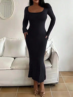 Scoop-Neck Long-Sleeve Maxi Dress