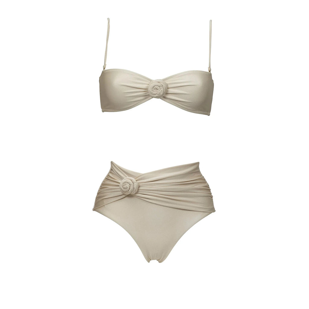 Floral Mesh-Skirt Bandeau Bikini Set