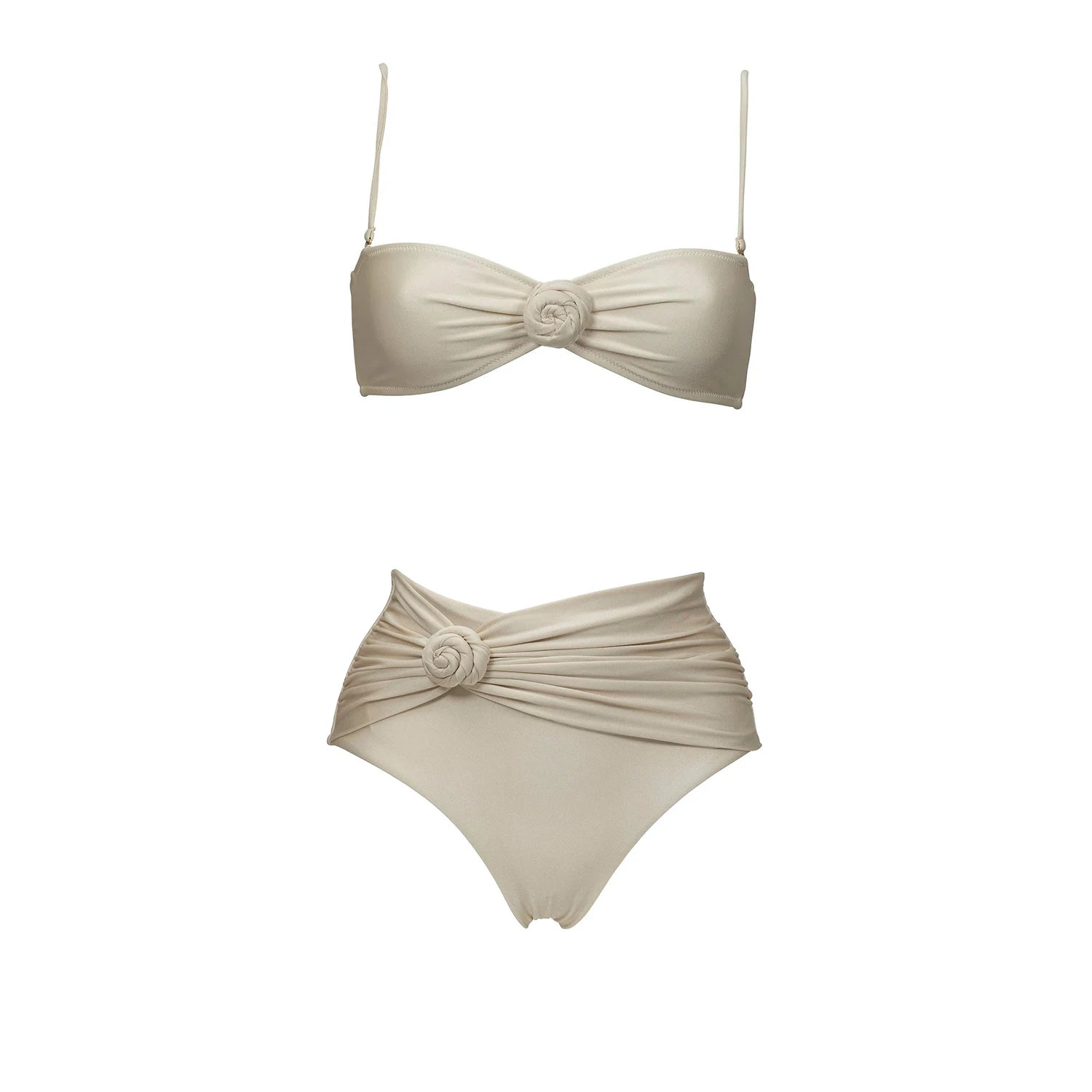 Floral Mesh-Skirt Bandeau Bikini Set