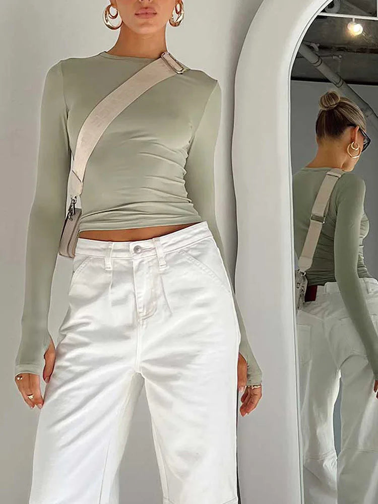 Thumbhole Long-Sleeve Crop Top