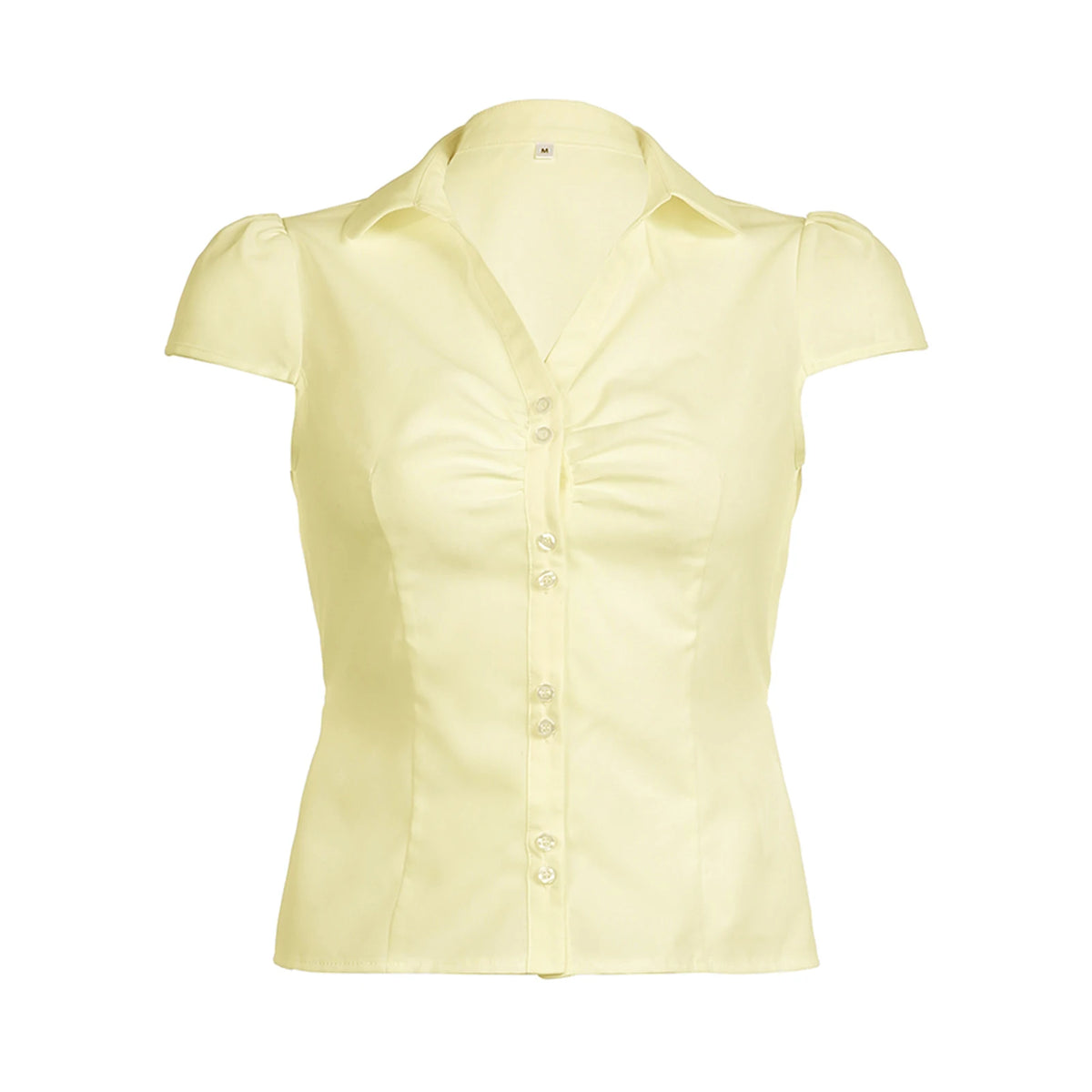 Button-Up Short-Sleeve Cropped Blouse