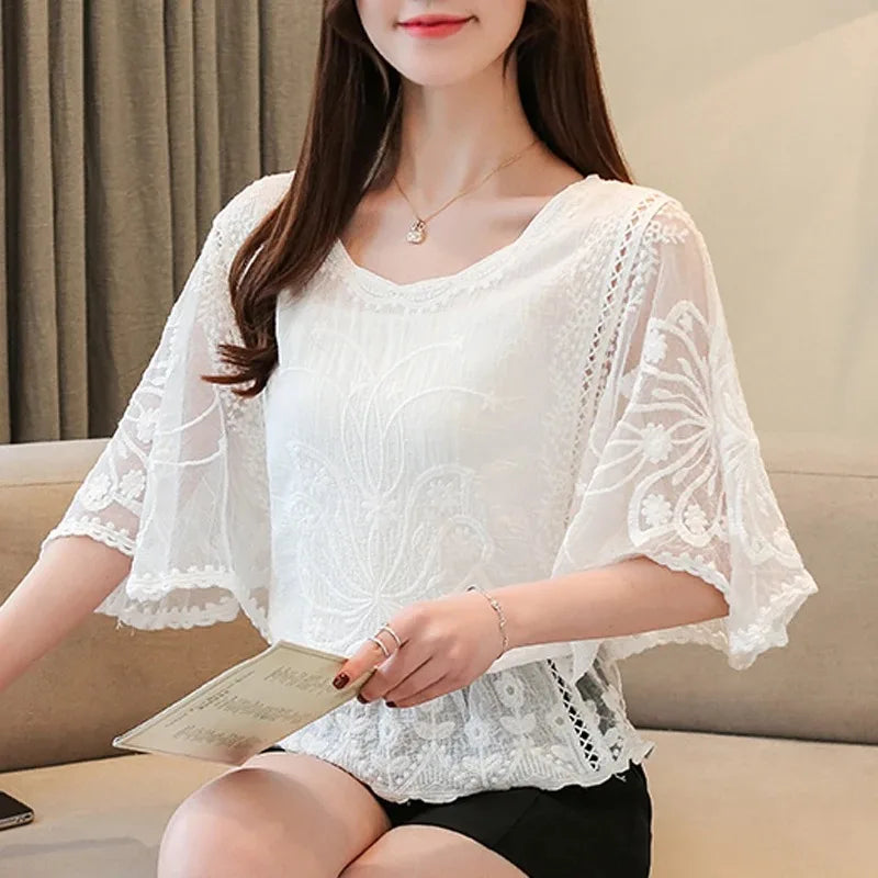 Chiffon Floral Lace Blouse