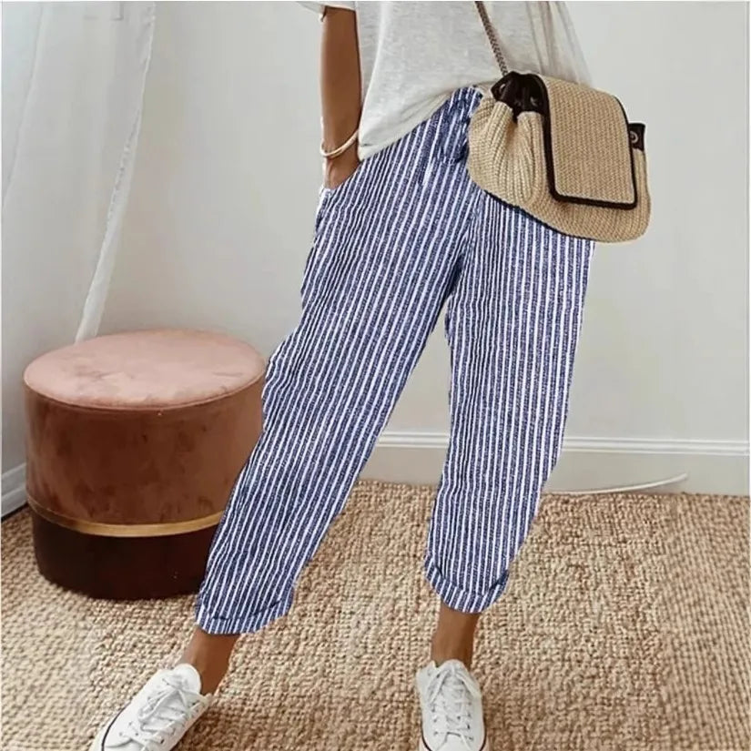 Striped Drawstring Wide-Leg Pants