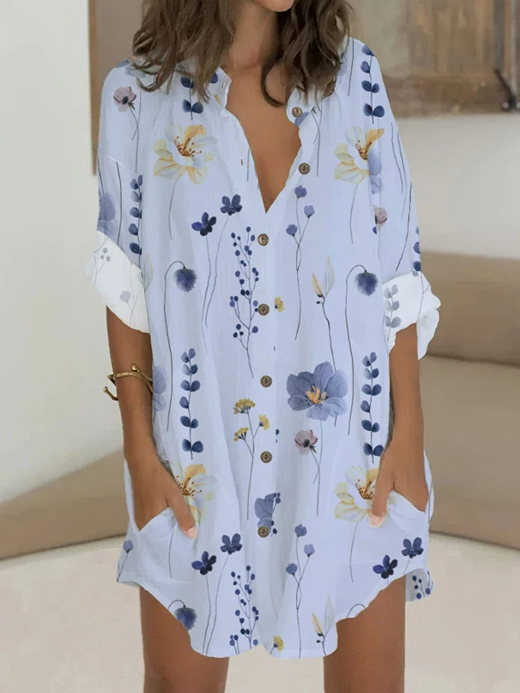 Plus-Size Printed Button-Up Blouse