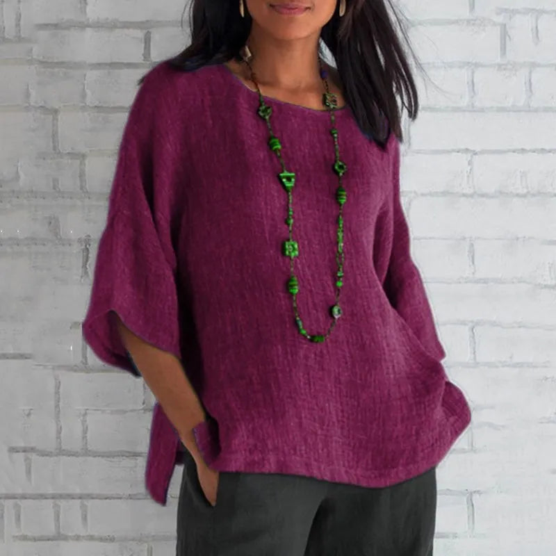 Relaxed Three-Quarter Sleeve Blouse