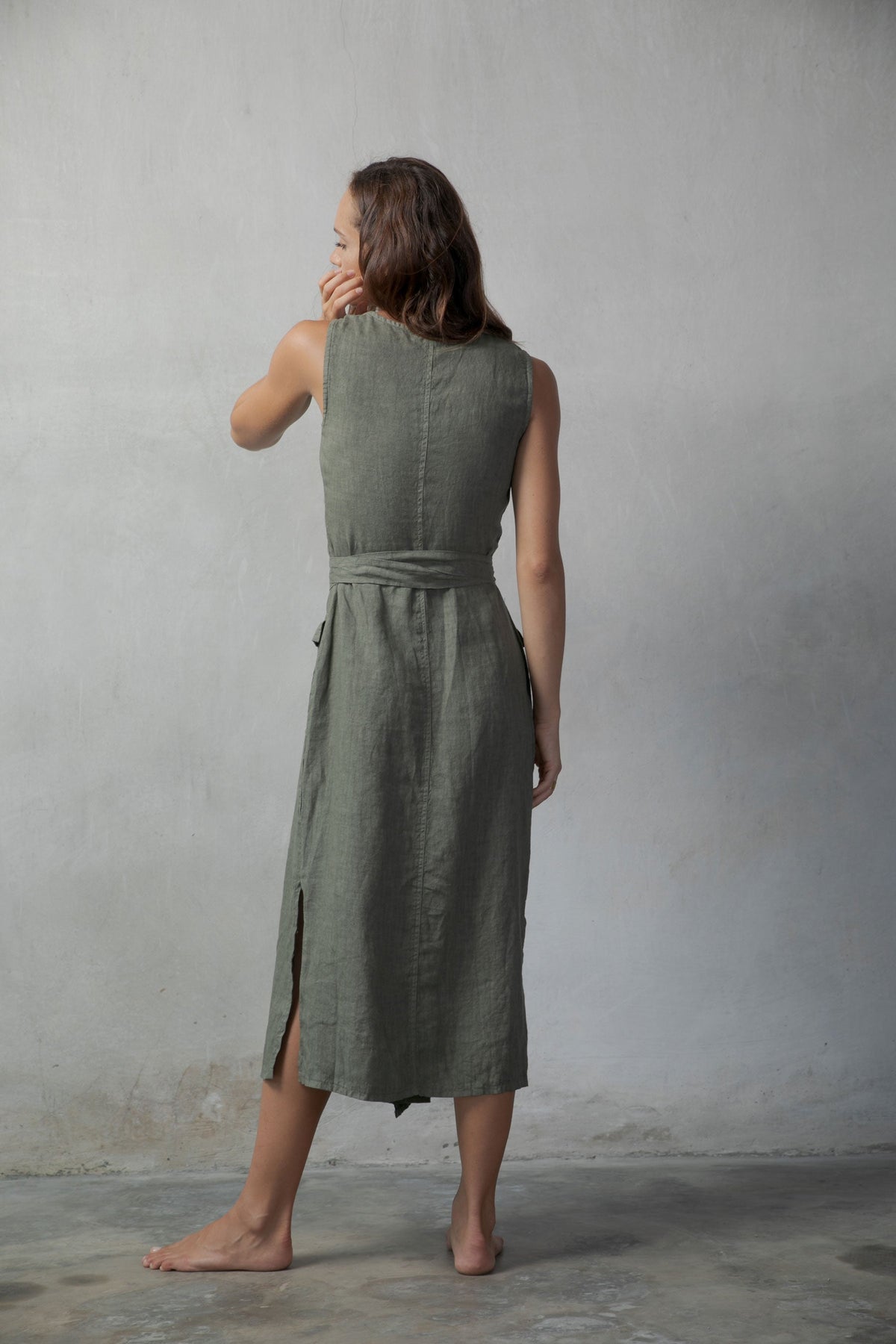 Safari Linen Wrap Midi Dress – Khaki by Aurelia Sun