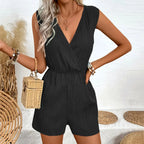Cross-V Sleeveless Vacation Romper