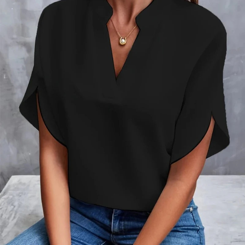 V-Neck Short-Sleeve Relaxed Blouse