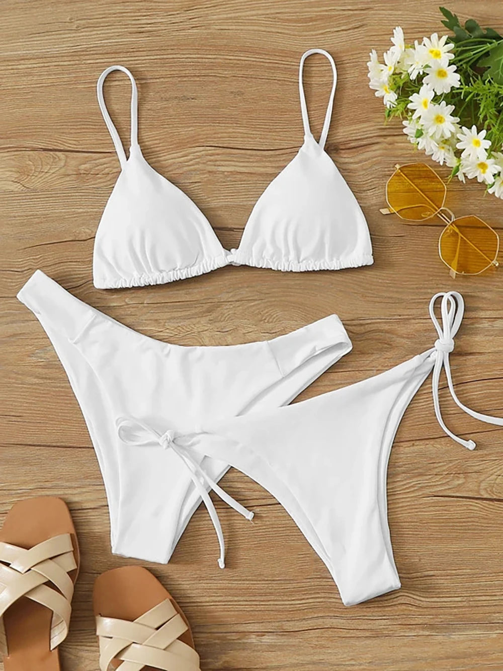 Halter Three-Piece Tie-Side Bikini Set