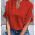 V-Neck Short-Sleeve Relaxed Blouse