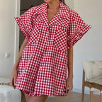Plaid Shirt & High-Waist Shorts Set