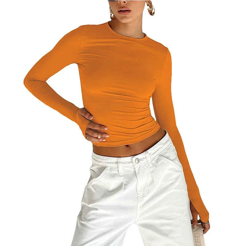 Thumbhole Long-Sleeve Crop Top