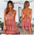 Aurelia Sun Lace-Trim Spaghetti-Strap Mini Dress – Pink