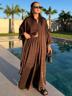 Striped Shirt & Wide-Leg Pants Set