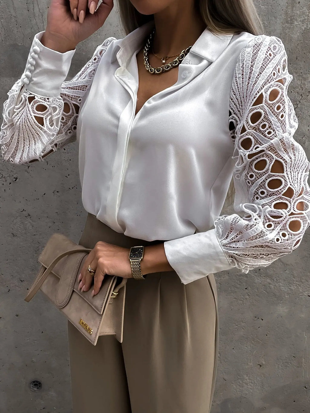 Marina Chiffon V-Neck Long-Sleeve Blouse