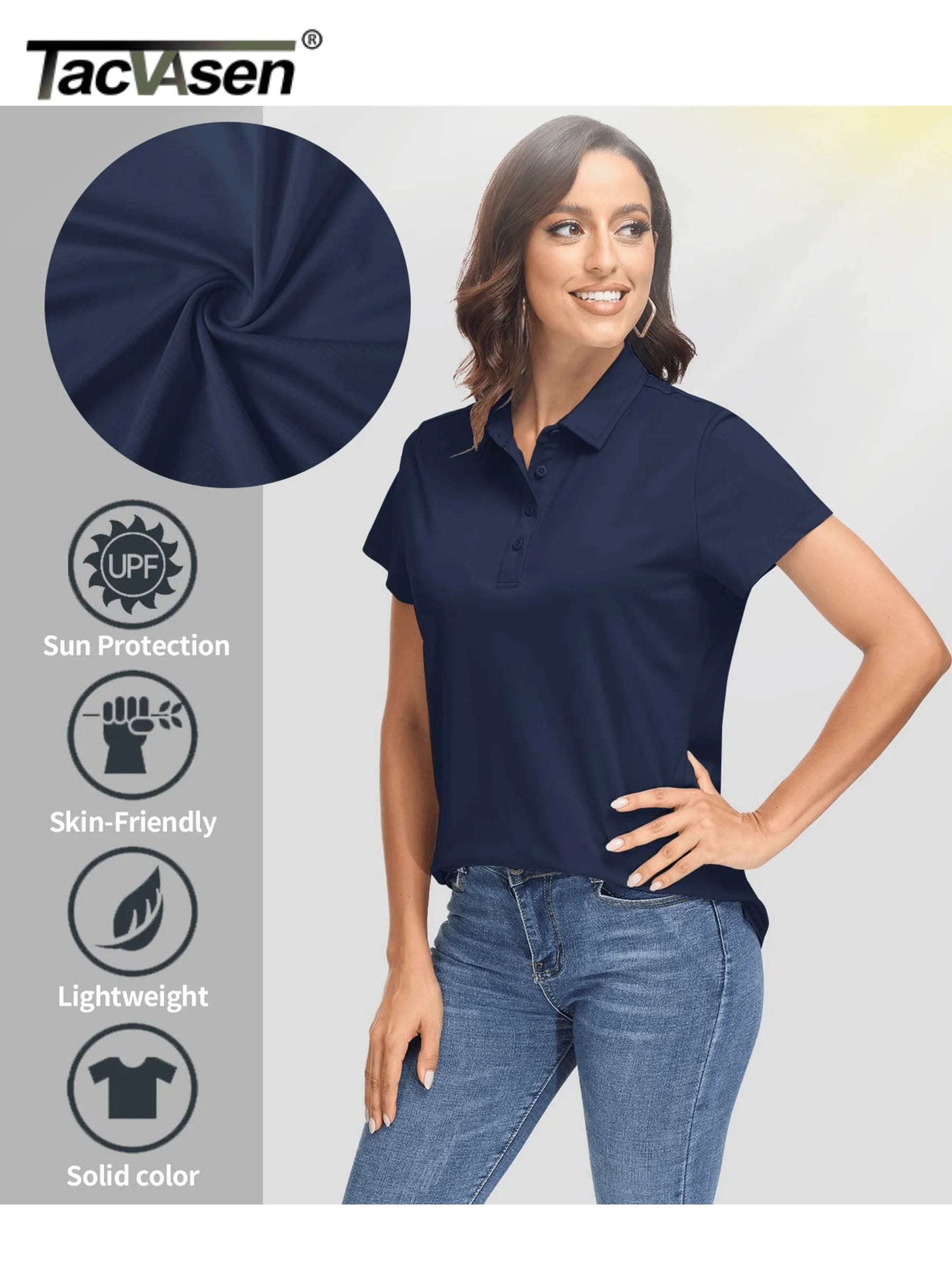 TACVASEN UPF50+ UV Protection Quick Dry Polo T-Shirts Womens Summer Short Sleeve Golf Sports Tee Shirts Breathable Workout Tops