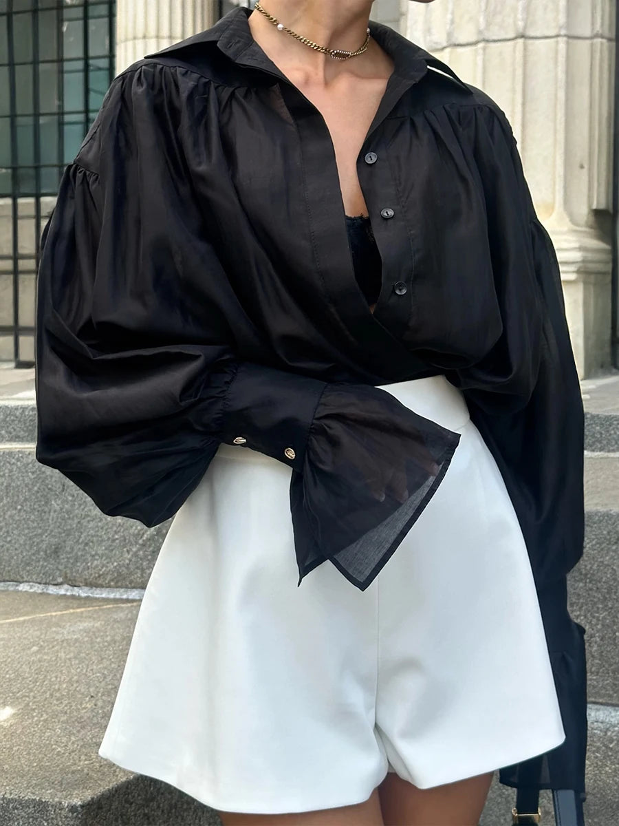 Flare-Sleeve Long-Sleeve Relaxed Blouse
