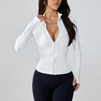 Yoga wear women's spring and summer stand-up collar zipper jacket slimming sun-protective long-sleeved high-end and fitness top