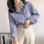 Striped Lantern-Sleeve Blouse