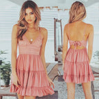 Aurelia Sun Lace-Trim V-Neck Mini Dress – Pink