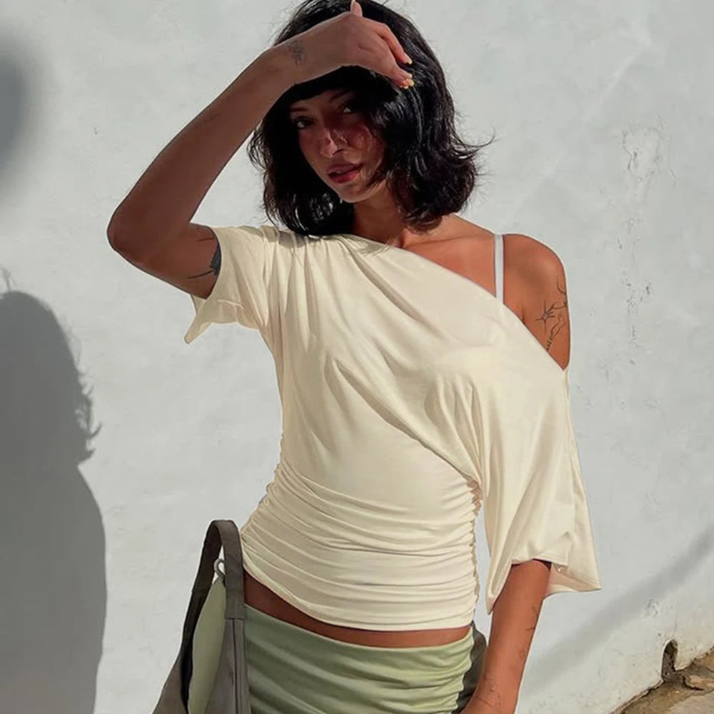 One-Shoulder Ruched Crop Top