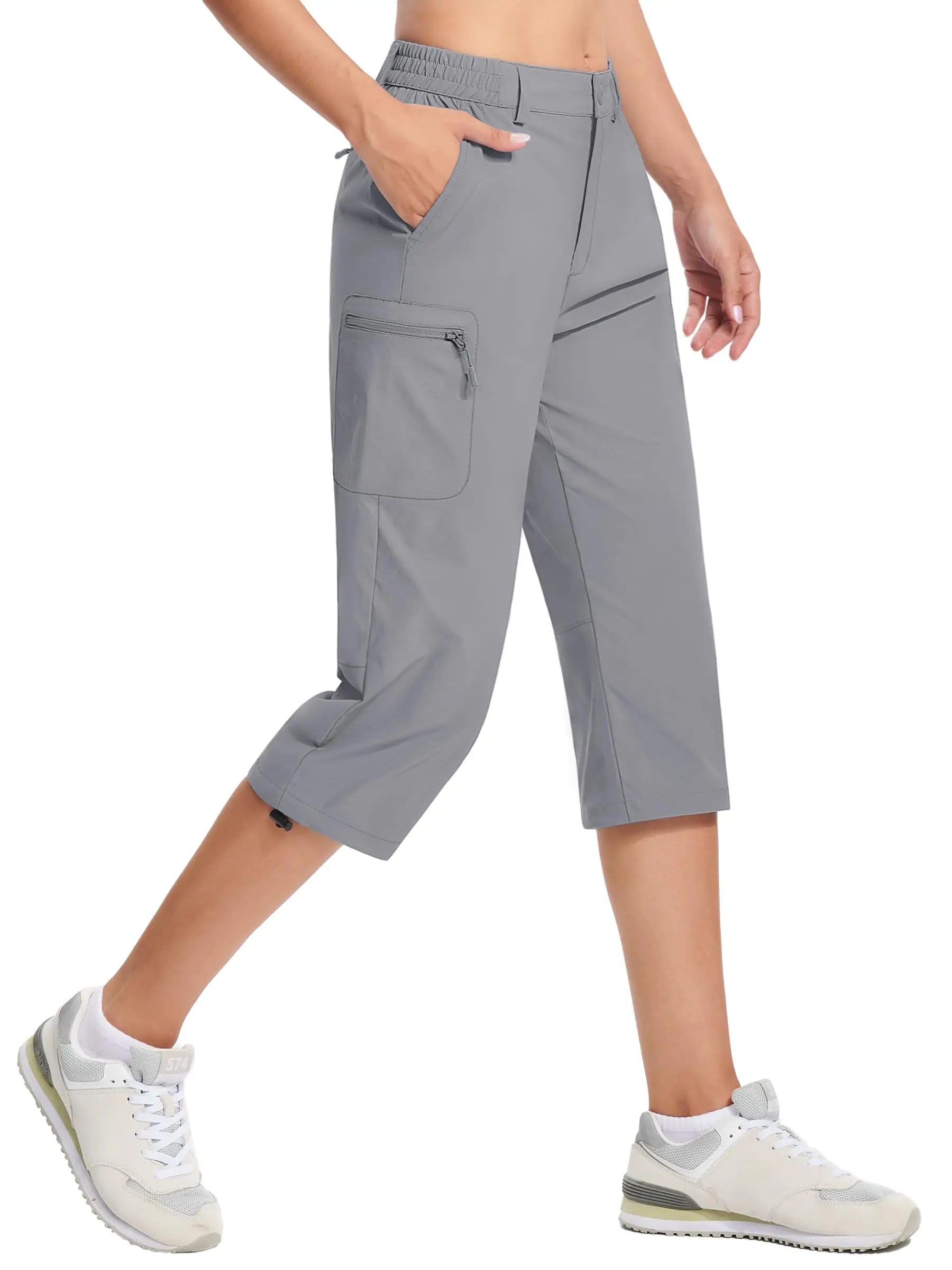 TACVASEN Quick Dry Knee Length Nylon Capris Womens Summer Hiking Casual Cargo Short Pant Lightweight Waterproof Shorts 5 Pockets