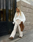 Cotton Button-Up Long-Sleeve Blouse