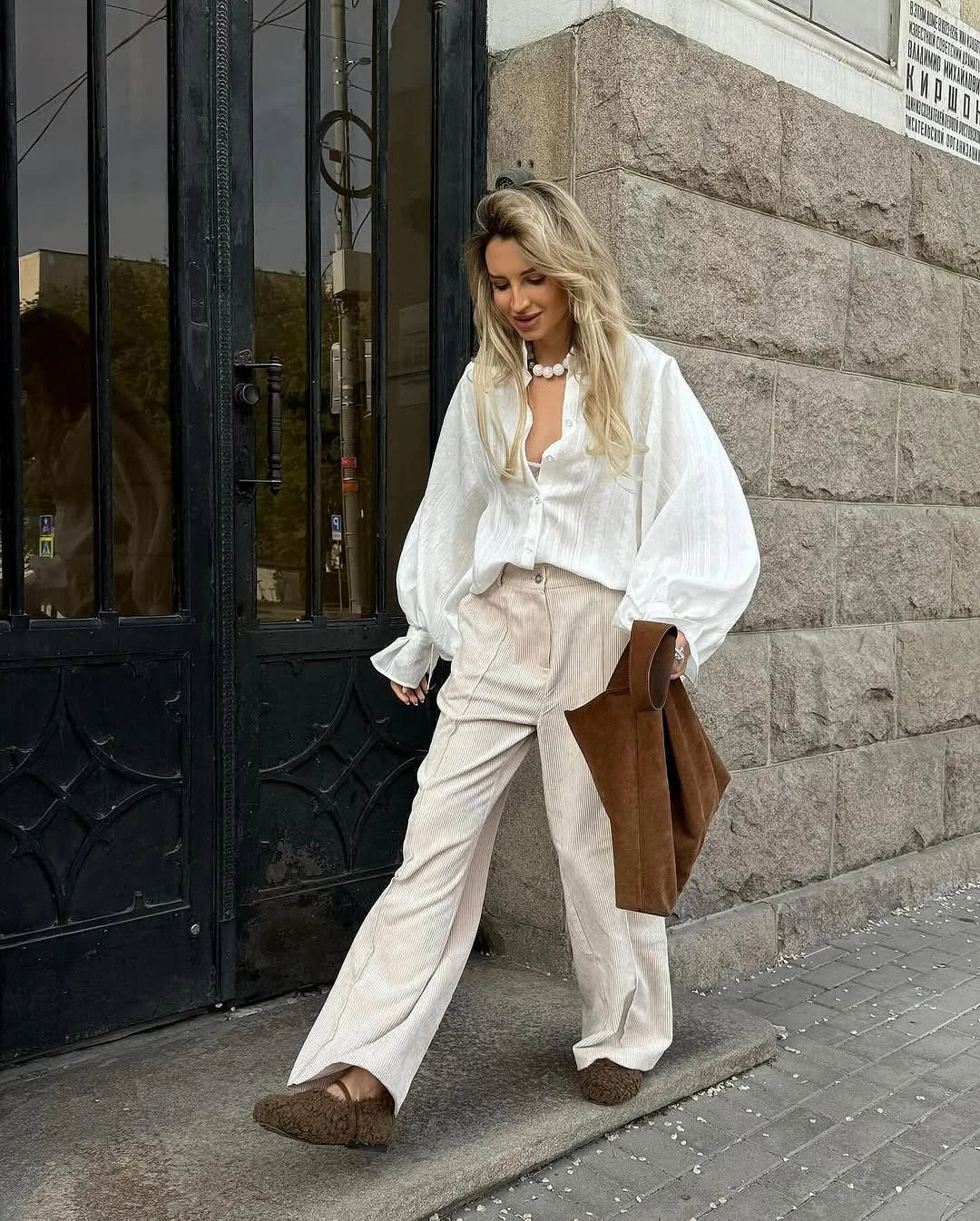 Cotton Button-Up Long-Sleeve Blouse