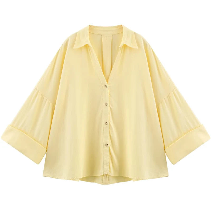 Striped Long-Sleeve Oversized Blouse