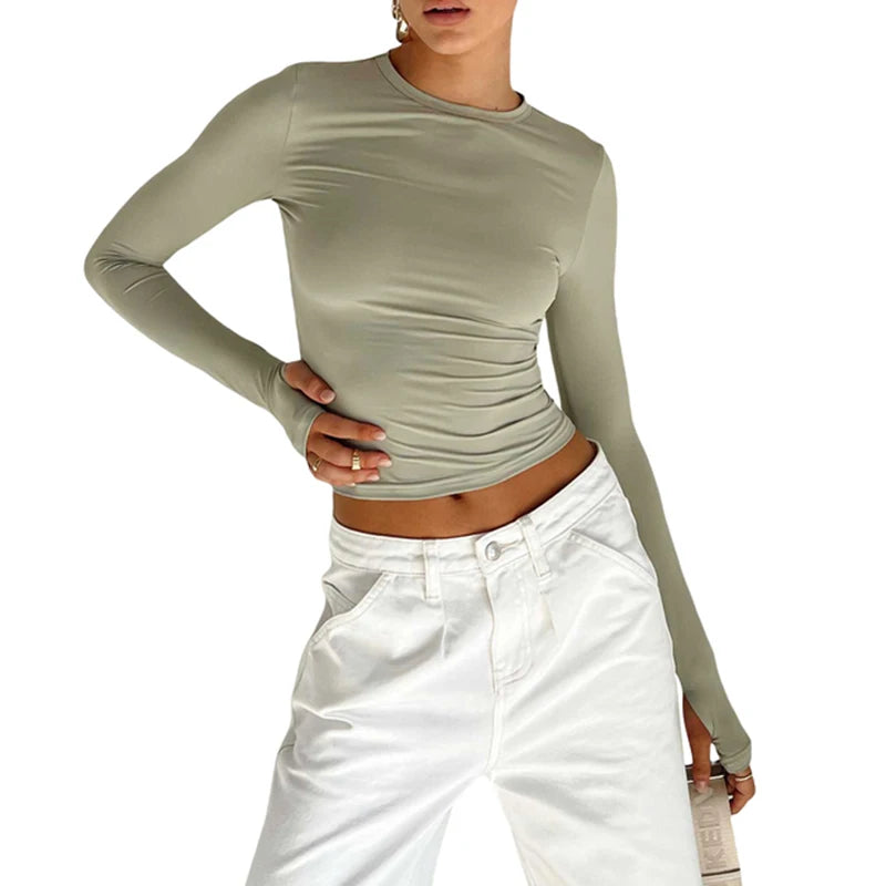 Thumbhole Long-Sleeve Crop Top