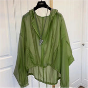 Women's Hooded Summer Sun Protection Zipper Jacket Thin Loose Jacket Breathable Lightweight Clothes Sunscreen Clothing Green
