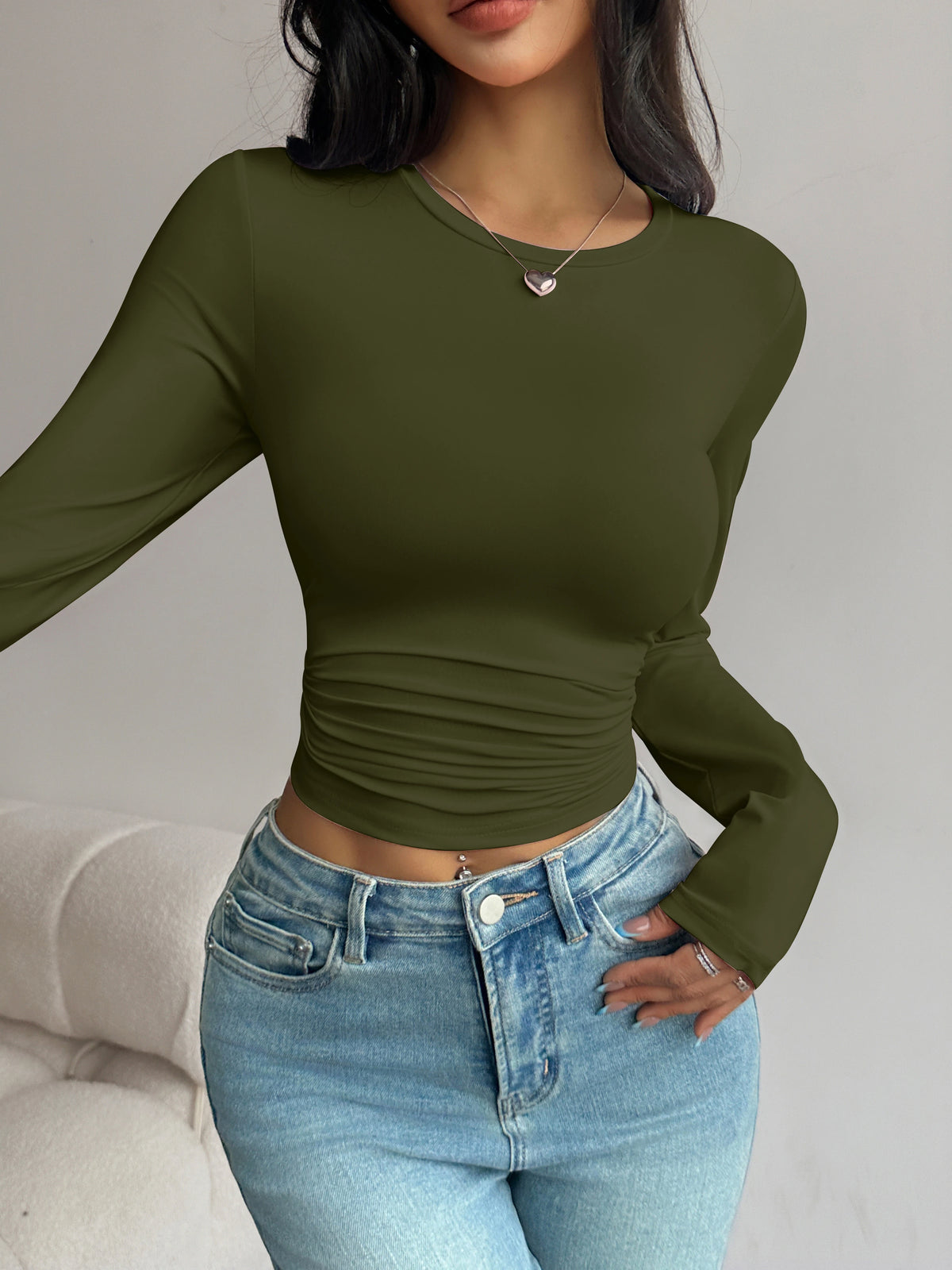 Long-Sleeve Slim-Fit Crop T-Shirt